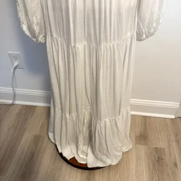 L*SPACE Hanna Balloon Long Sleeve Tiered Maxi Dress In Cream Size Large New - Picture 13 of 15